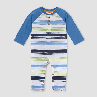 Burt's Bees Baby® Boys' Sunshine Watercolor Stripe Henley Jumpsuit - Light Blue