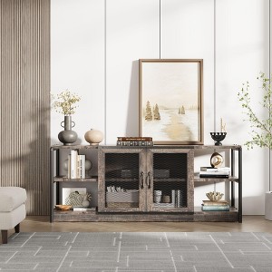 TV with Storage Cabinet and Mesh Doors, Wood Rustic TV Console, 2 Tier TV Table for Living Room Bedroom Office, Media Cabinet - 1 of 4