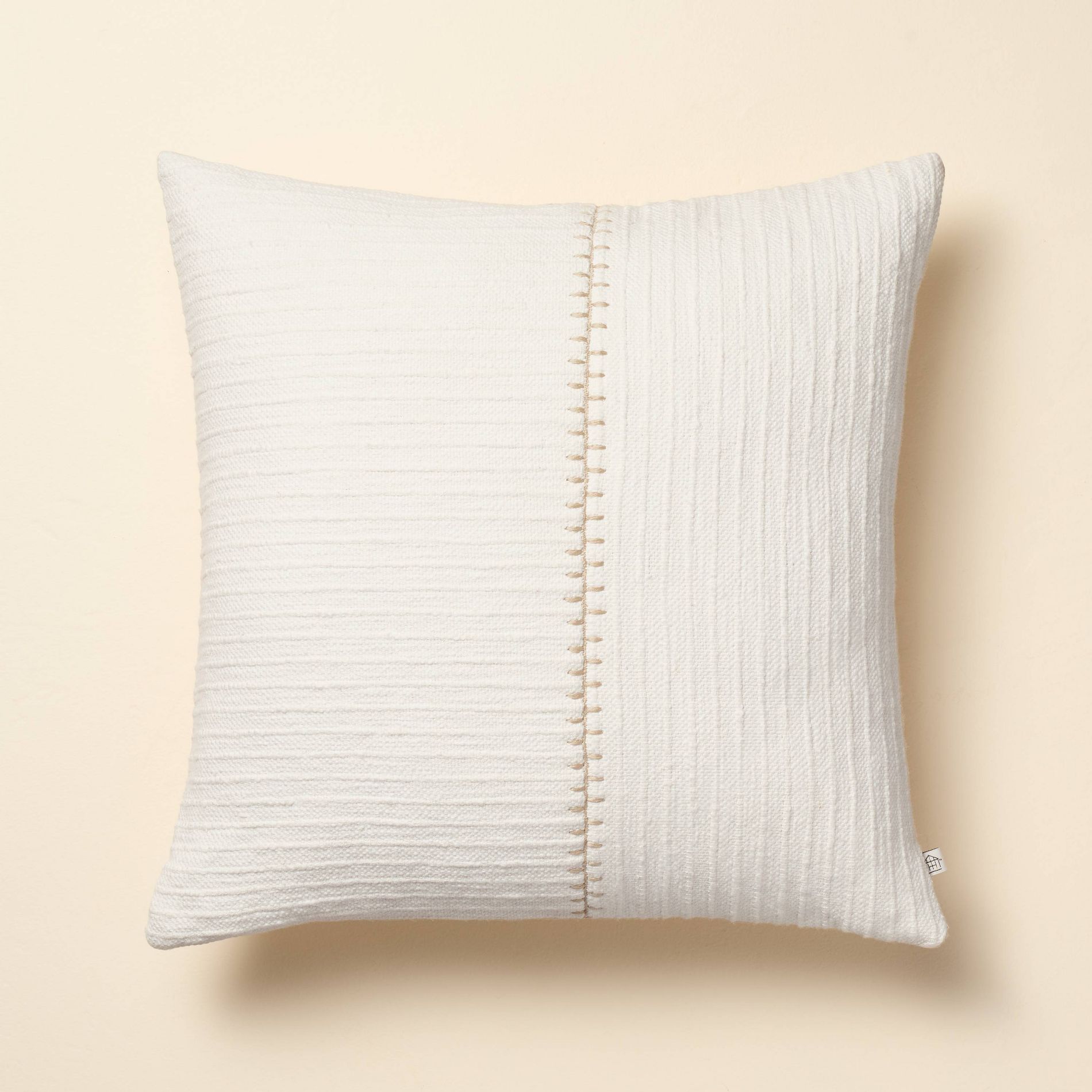 18"x18" Textured Stitch Stripe Square Throw Pillow Cream - Hearth & Hand™ with Magnolia