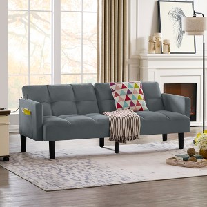 75" Velvet Convertible Folding Futon Sofa Bed with 6-Position Adjustable Backrest and Tufted Design - 1 of 4