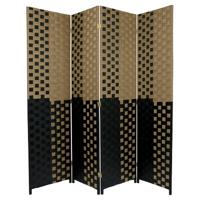 6 ft. Tall Woven Fiber Room Divider Olive/Black 4 Panel - Oriental Furniture