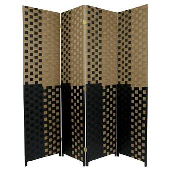6 ft. Tall Woven Fiber Room Divider Olive/Black 4 Panel - Oriental Furniture