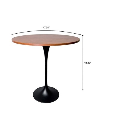 Cognac Brown Round MDF Bar Height Dining Table with Black Pedestal Base