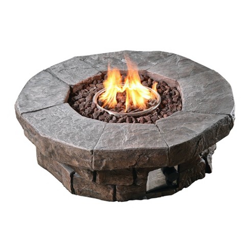 Woodsy Outdoor Round Stone Propane Gas Fire Pit - Teamson Home : Target