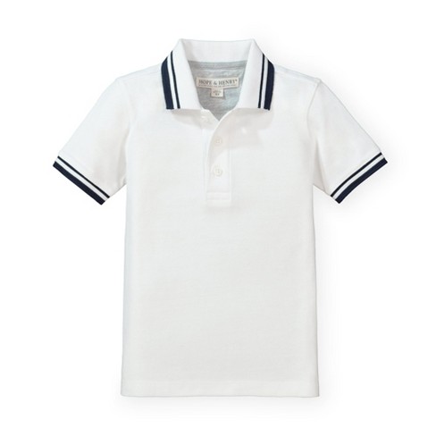 Hope Henry Boys Short Sleeve Pique Polo White With Navy Tipping 3 6 Months