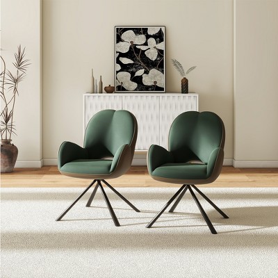 POVISON Modern Luxury Green Velvet Swivel Dining Chairs Set of 2, High Back Armchairs, Accent Chairs
