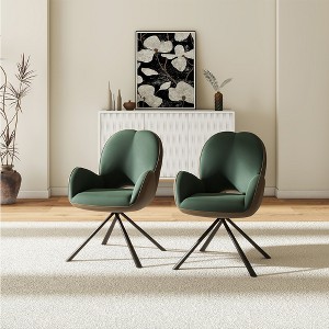 POVISON Modern Luxury Green Velvet Swivel Dining Chairs Set of 2, High Back Armchairs, Accent Chairs - 1 of 4