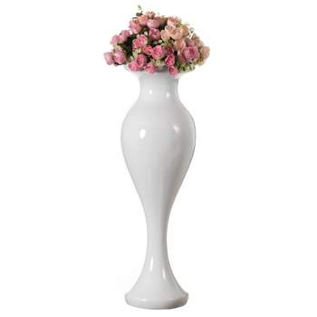 Uniquewise Decorative Large White Trumpet Design Modern Flower 32-Inch-Tall Floor Vase - Contemporary Home Decor Accent Beautiful Centerpiece