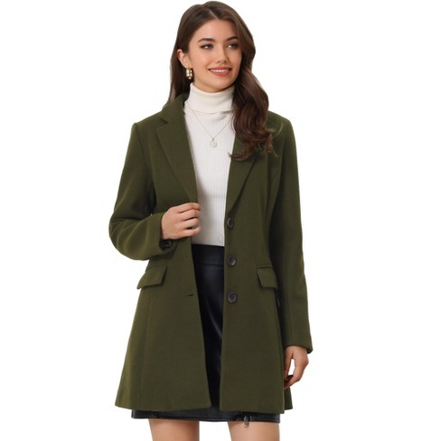 INSPIRE CHIC Women s Notched Lapel Single Breasted Outwear Winter Coat Olive Green X Large