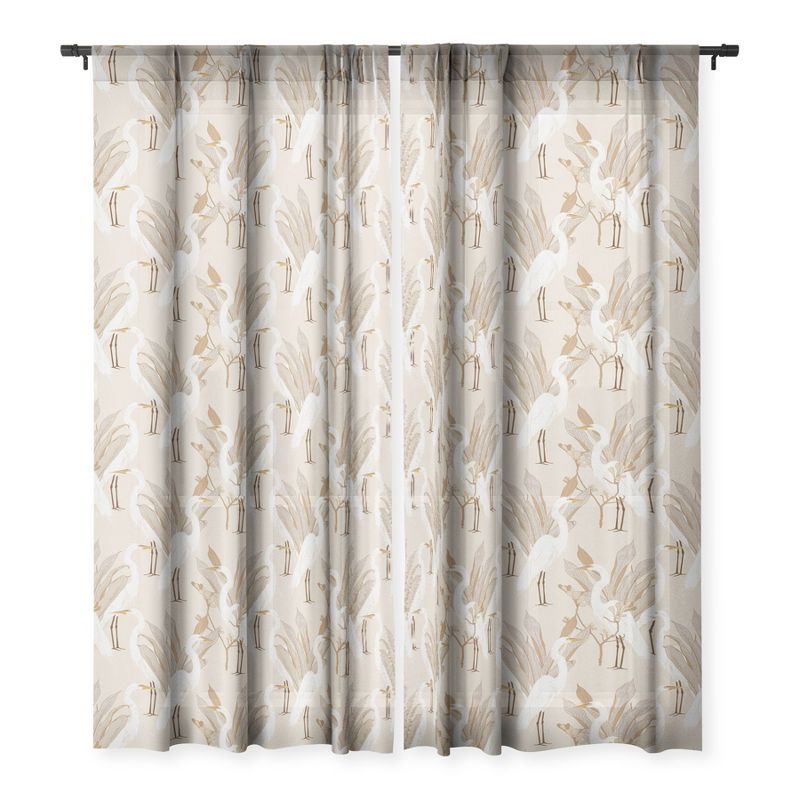 Iveta Abolina White Cranes Linen Single Panel Sheer Window Curtain - Deny Designs, 3 of 7