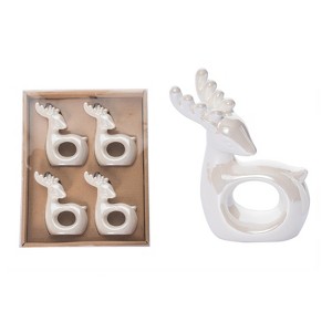 Transpac Dolomite 9.6 in. White Christmas Elegant Reindeer Napkin Ring Set of 4 - 1 of 3