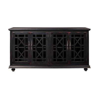 Parisian Antique Black 63" Transitional TV Stand with Glass Doors