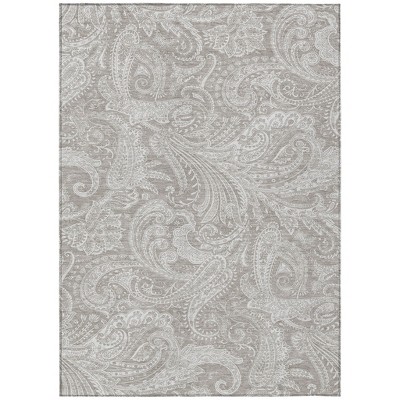 Taupe Beige And Ivory Paisley Washable Indoor Outdoor Area Rug