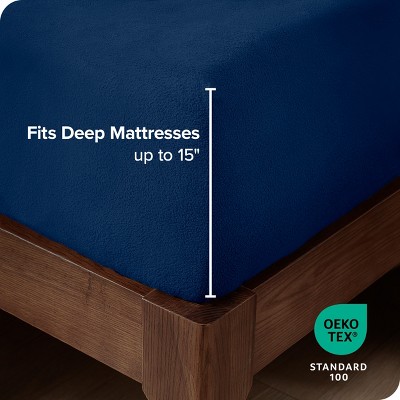 Queen Size Dark Blue Microfiber Fleece Deep Pocket Fitted Sheet
