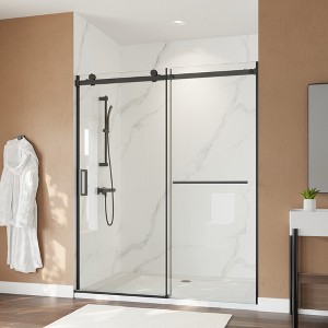 MAYEERTY Narrow-Line Framed Sliding Shower Door - 8mm Tempered Glass, Easy-Clean, Reversible Installation, Matte Black - 1 of 4