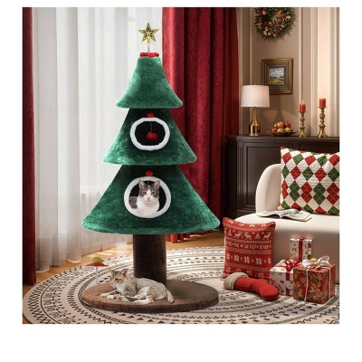 52inch Large Scratching Tower with Double Layer Cat Bed with Cat Toy Activity Centre Christmas Decoration Green