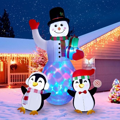 8 FT Christmas Inflatables Snowman with Penguins Built-in Rotating Colorful LED Lights Christmas Inflatable Outdoor Decoration,Christmas Blow Ups