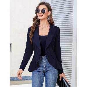 Womens Casual Blazer Long Sleeve Open Front Ruffle Work Office Cardigan Suit Jackets - 1 of 4