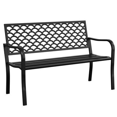 Huxxion 50" Outdoor Garden Bench, Iron Metal Frame Patio Bench with Backrest Armrests, Weatherproof Anti-Rust Outdoor Bench