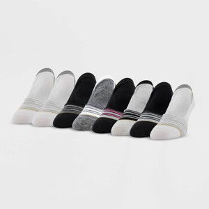 All Pro Women's 6+2 Bonus Pack Striped Sports Liner Athletic Socks - White/Black/Gray 4-10 - 1 of 3