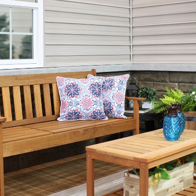 16" x 16" Blue and Red Floral Polyester Square Outdoor Throw Pillows, Set of 2