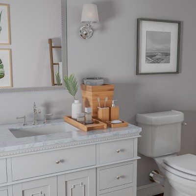 Natural Bamboo and Stainless Steel 5-Piece Bathroom Set