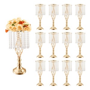 VEVOR 12PCS 49cm/19.3” Tall Crystal Wedding Flower Stand, Metal Wedding Centerpiece Vase, Gold Flower Holders Floral Display Rack, Gold - 1 of 4