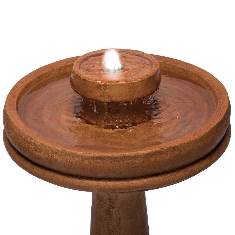 29&#34; Resin Outdoor 2-Tier Traditional Birdbath Water Fountain with LED Lights Brown - Alpine Corporation, 4 of 7