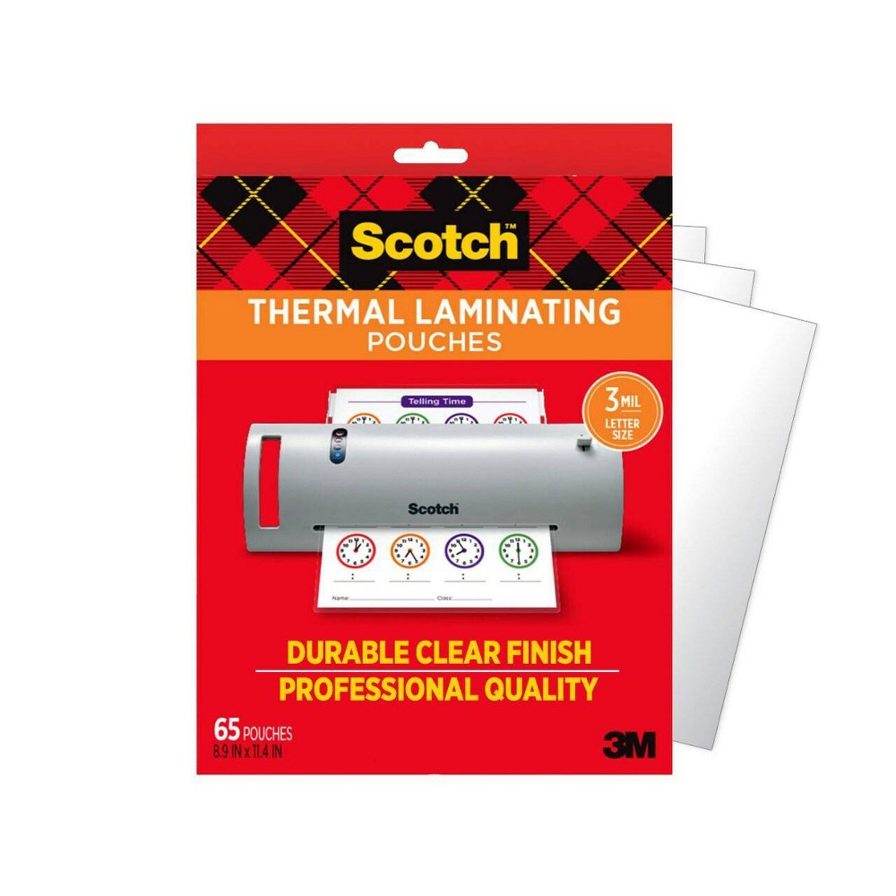 Scotch 65ct 9" x 11" Thermal Laminating Pouches Clear: Laminator Supplies, 8.9" x 11.4", 1.88 lbs, 65 Pack