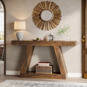Hommoo 55-Inch Rustic Farmhouse Console Table Dark Brown - 1 of 4