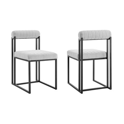 Armen Living Set of 2 Anastasia Iron and Fabric Dining Chairs Matte Black/Light Gray