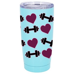 100 North 20 Ounce Stainless Steel On the Go Travel Tumbler With Push Top Lid, Hearts and Weights Teal - 1 of 4