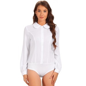 Allegra K Women's Peter Pan Collar Button Up Long Sleeve Business Work Shirt - 1 of 4