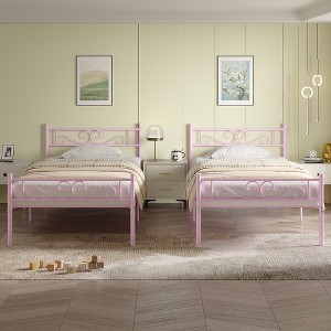 VECELO Metal Platform Bed Frame Simple Mattress Foundation with Vintage Headboard & Footboard - 1 of 4