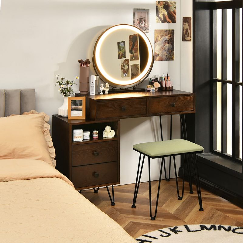 Costway Vanity Table Stool Set Dimmer LED Mirror Large Storage Cabinet Drawer Walnut\ Black\Brown\White, 1 of 15