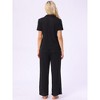 INSPIRE CHIC Women's Turndown Collar Knit Short Sleeve Top with Side Pocket Long Pant Pajamas Set - 4 of 4