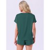 INSPIRE CHIC Women's Satin Silky Pajama Set Short Sleeve Round Neck Top Slit Shorts Sleepwear Set Medium Dark Green - 4 of 4