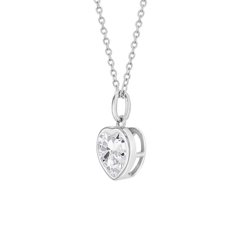 Girls' CZ Birthstone Heart Sterling Silver Necklace - In Season Jewelry, 2 of 5