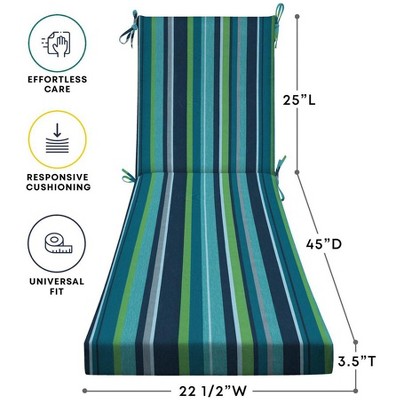 Blue and Green Stripe Outdoor Chaise Lounge Cushion, 70" x 22.5"