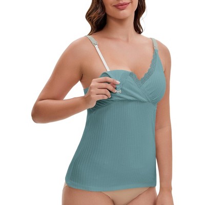 INSPIRE CHIC Women's Crisscross Lace Trim Adjustable Straps Maternity Nursing Tops Camisole Padded for Breastfeeding