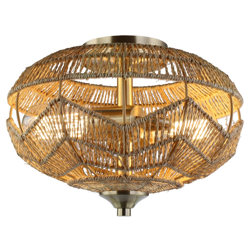 Photos - Chandelier / Lamp 9.25" Oran High Brushed Gold Iron Ceiling Light with Hemp Rope - River of