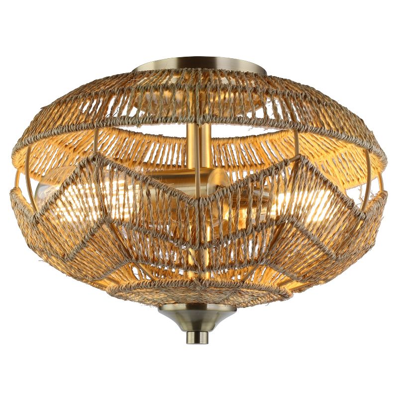 9.25&#34; Oran High Brushed Gold Iron Ceiling Light with Round Tan Hemp Rope Shade - River of Goods, 1 of 9