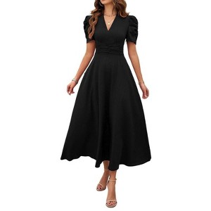 Coolmee Women's Formal Dress Summer Elegant Dresses A Line Casual V Neck Dress Short Sleeve Vacation Cocktail Dress - 1 of 4