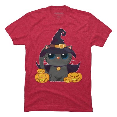 Men's Design By Humans Black Cat With Jack O Lantern Halloween Shirt By thebeardstudio T-Shirt