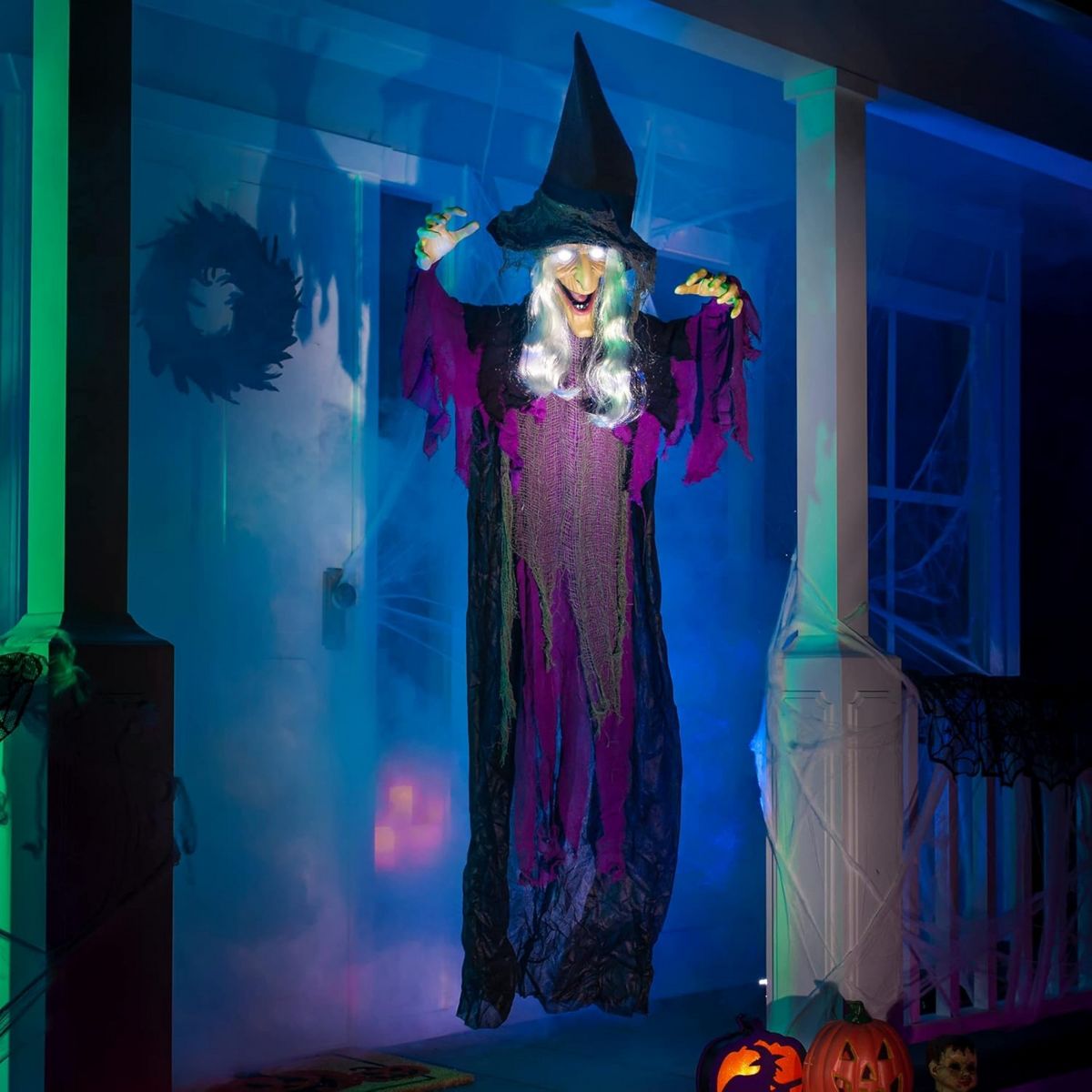 Joyfy Halloween Witch Decoration, Hanging Talking Witch Decorations Prop with Light Up Eyes for Halloween Outdoor, Indoor, Haunted House Decor - thumbnail 5