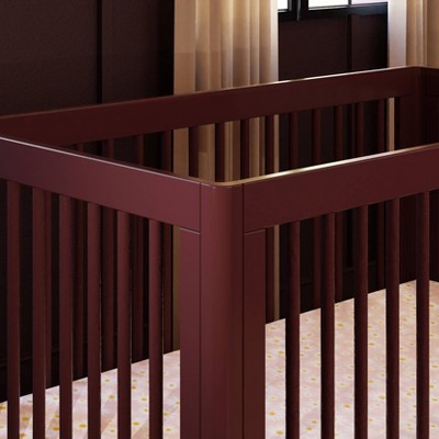 Crimson and Natural Pine 3-in-1 Convertible Crib with Toddler Rail