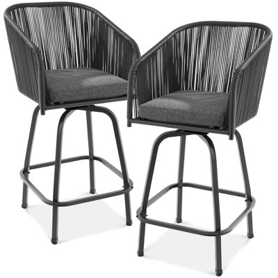 Best Choice Products Set of 2 Woven Wicker Swivel Barstools, Patio Bar Height Chairs w/ 360 Rotation