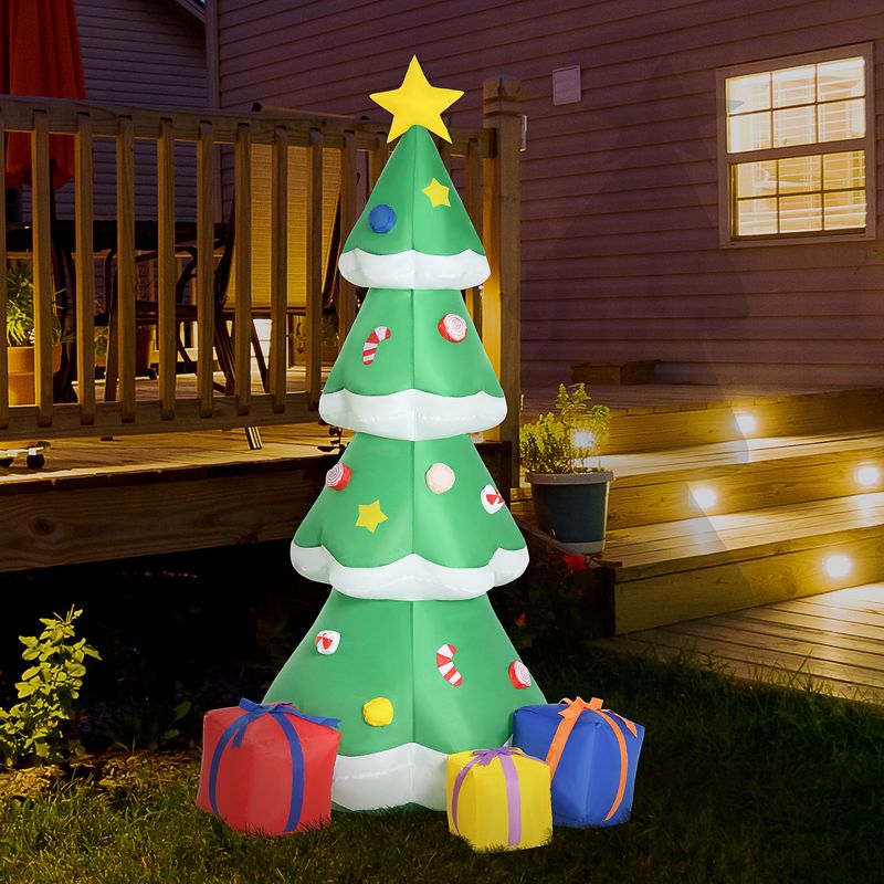 HOMCOM 6ft Christmas Inflatable Christmas Tree with Presents, Outdoor Blow-Up Yard Decoration with LED Lights Display, 3 of 10