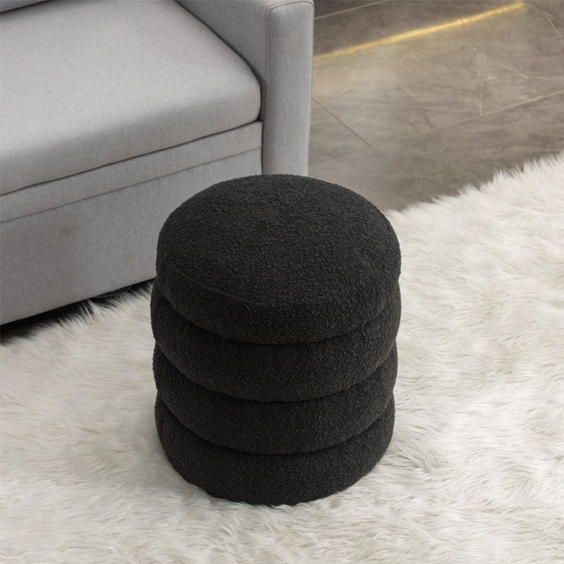 Otto Upholstered Pouf Ottoman,Velvet Round Ottoman,18.5" Functionality Channel Tufted Ottoman-Maison Boucle‎, 5 of 10