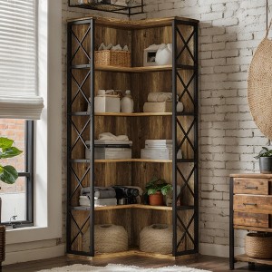 Hommoo 71" L-Shaped Five-Tier Bookshelf – Tall Display Rack with Back Baffle - 1 of 4